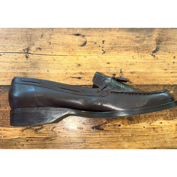 Etienne Aigner Gotham Brown Embossed Penny Loafer Womens Shoes Flats Tassel 8.5M - Picture 7 of 14